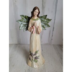 Cherub mistletoe wing glitter Xmas angel figure religious unique home decor